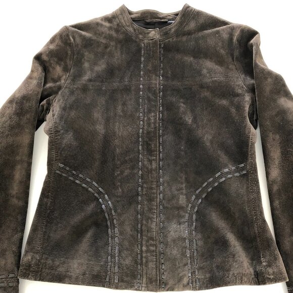 Planet Vintage Front Zip 100% Suede Leather Lined Jacket Chocolate Brown Sz 8 - Picture 16 of 16